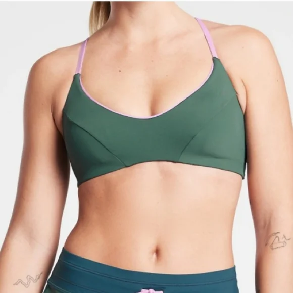Athleta Colorblock triangle Green and Pink Women's Swim Set - Picture 3 of 10
